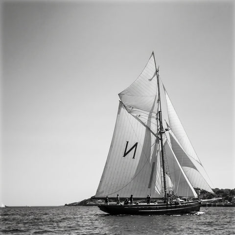 Historische Hanse-Kogge mit gesetzten Segeln auf offenem Wasser als Symbol für hanseatische Tradition, Qualität und norddeutsche Herkunft.