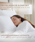 Frau schläft entspannt auf einem Excellence Natürlicher Topper mit anschmiegsamer Polsterung und besonders komfortabler Liegefläche.