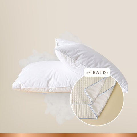 Hanse® Kopfkissen Sommerbundle mit zwei weißen federfreien Kopfkissen und kostenlosen Kühlkissenbezug 2er Set für angenehmen Schlaf in warmen Sommernächten.
