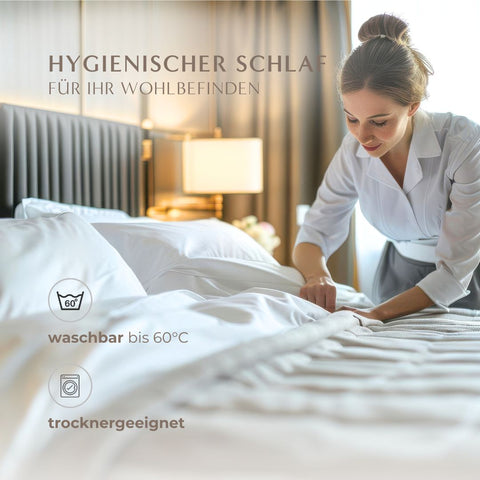Premium 1-Kammer-Kissen Klassiker mit pflegeleichter Verarbeitung, waschbarer Ausführung und hochwertiger Hotelqualität.
